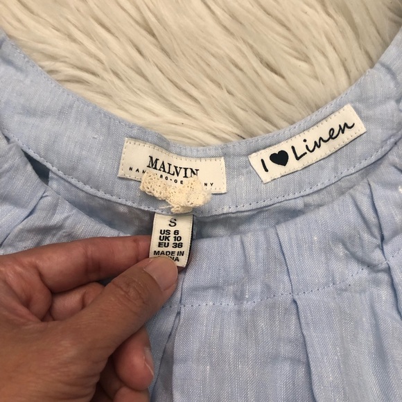 Malvin Hamburg Germany Linen Blend Pleated Sky Blue Halter Sun Dress S (6 US) - Picture 2 of 11